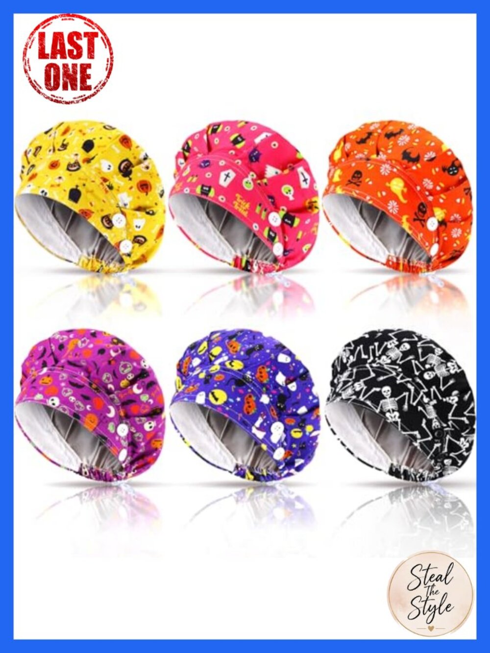 6 Pcs Satin Lined Scrub Caps Cotton Nursing Hats Adjustable Working Cap